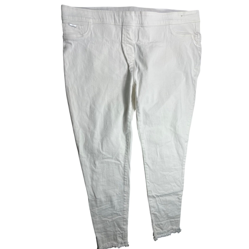 Coco + Carmen XXL White Skinny Ankle Jeans Frayed Raw Hem Stretch Denim